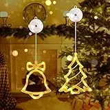 Qedertek Luci di Natale - 10 LED Tenda Luminosa con Albero & Campana, Tenda Luci Natalizie a Batteria, Bianco Caldo, Timer, Luci Natale Decorativa per Albero di Natale, Finestra, Porta, Matrimonio