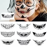 10PCS Halloween Tatuaggi Temporanei, Halloween Scherzo Trucco Tatuaggio Temporaneo Bocca Denti Viso Autoadesivo Horror Zombie Adesivi per Tatuaggi per Halloween Costume Party (B)