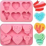2 Pezzi Stampi in Silicone Cuore, 6 Diversi Tipi di Stampi in Silicone a Forma di Amore, Stampi In Silicone Per Cioccolatini, Stampi Silicone per Caramelle e Cioccolato per Fare Gelatina,Mousse,Sapone