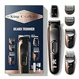 King C. Gillette REGOLABARBA UOMO, Senza Fili, Lame RASOIO Lunga Durata RASOIO ELETTRICO BARBA Con Testina Lavabile, 4 Pettini Regolatori, Idea Regalo Uomo