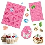 6 Pezzi Stampi Fiori In Silicone 3D Morbido Stampi Silicone DIY Stampo In Silicone Mold per Torte, Frutta Secca, Dolci E Gelati (Farfalle, Foglie, Fiori)