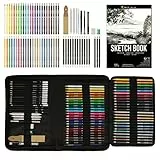 Zenacolor Kit Disegno Professionale, 74 Pezzi Set Disegno, Con Matite Colorate, Da Schizzo Grafite e Accessori in Astuccio Portatile, 1 Album da Disegno