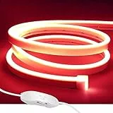 ShineBurky Striscia LED al Neon Rosso 5M, Nastri LED 12V 2835 600LEDs Luci Striscia LED IP65 Impermeabile Flessibile per Camera da Letto, Bar, Decorazione per Feste (Senza Alimentatore)