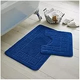 GC GAVENO CAVAILIA Set Greco Ultra Plush-Set di 2 tappetini da Bagno Antiscivolo con piedistallo, Extra Assorbente, 100% Polipropilene, Standard (50 x 80 cm, 50 x 40 cm), Blu Reale, 2 Count