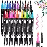 FURNIZONE 24 Brush Pen Lettering Pennarelli Acquerelli Penne Doppia 0,4 mm e 1-2mm con Punta Morbida in Nylon Flessibile per Bullet Journal