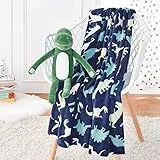 Amazon Basics - Coperta per bambini, motivo dinosauri, con dinosauro di peluche
