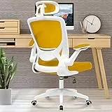 KERDOM Sedia da ufficio ergonomica, traspirante, con poggiatesta regolabile, braccioli, girevole fino a 135°, in rete