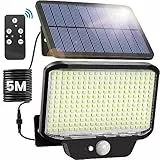 Faretti Solari a Led da Esterno，Pannello Solare con sensore di movimento ,266Leds 1400Lm 2200mAh battrie 3Mode Luce Solare Led Esterno con telecomando IP65 Impermeabile per Giardino Cortile Portico