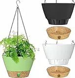 LATERN 3 Pezzi Vaso per Piante Sospeso in Plastica, 25CM Vasi da Fiori Autoirriganti Cesto per Piante da Appendere - con Vassoio a Livello Dell'acqua Visibile, Foro di Drenaggio, Ganci a Catena