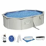 Bestway Hydrium - Piscina a parete in acciaio con sistema di filtraggio a sabbia, 500 x 360 x 120 cm, colore: Grigio