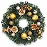 LinTimes Corona di Natale artificiale per porta Gold, 40cm Corona di porta Natale fuori e dentro