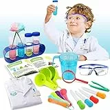 UNGLINGA Kit Scienza e esperimenti scientifici per bambini con camice da laboratorio Costume da scienziato per vestire e giochi di ruolo Regalo per ragazzi e ragazze Bambini dai 5 agli 11 anni Natale