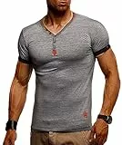 Leif Nelson T-Shirt Uomo Estate Collo V (Antracite, Taglia M) - Magliette Lunghe V-Neck Cotone, Basic Casual Uomo Manica Corta