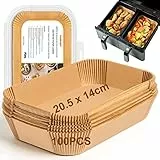 HONYAO Fogli Carta Forno Rettangolare per Friggitrice ad Aria Doppio Cestello, 100 Pezzi 20,5x14cm Carta Forno Air Fryer Accessori per Ninja AF300EU / AF400EU e Altri Doppio Zona Airfryer