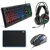 [Amazon Exclusive] DR1TECH Predator Gaming PC Bundle 4in1 - Mouse 6 Tasti 3200 DPI e Tastiera Retroilluminata 104 Tasti + Cuffie LED da Gaming con Microfono Cablate + MousePad 25x35cm