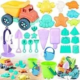 FAMKEEP Giochi Spiaggia 26 Pezzi Giochi Spiaggia Bambini,Giocattoli da Spiaggia con Secchio Pala Rastrello Stampi,Borsa a Rete Set Giochi Sabbia, Materiale Plastico Morbido per 1 2 3 4 Anno