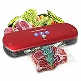 KitchenBoss Macchina Sottovuoto Per Alimenti: Macchina Sottovuoto Professionale Sottovuoto Alimenti Automatica Per Alimenti Secchi Fino a 8 Volte Più Freschi, Con 5 Sacchetti, Rossi