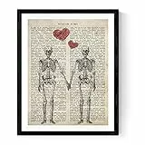Nacnic Stampa Artistica Vintage, Collage Sfondo Vecchio Foglio di Giornale con su Scritta la Definizione di Amore in Lingua Spagnola rappresentazione di Due scheletri. 250 Grammi di Alta qualit.