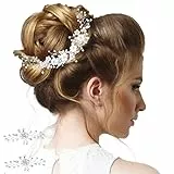 Accessori Capelli Sposa con Fiore di Vite,Silver Wedding Perle Crystal Hair Vines Fiore Foglia Copricapo Fascia per Capelli da Sposa,Decorazioni Capelli Sposa per Donne e Ragazze
