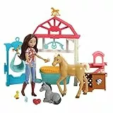 Dreamworks Spirit, Spirit Lucky's Foal Nursery, Playset with 4 Animal Figures & Lucky Doll, Hoof-Activated Cradle, Caretaking Accessories, 7' Doll, Gift for Kids 3+