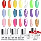 Umikk Gel Smalto per unghie Set 21 colori 5ml con base No Wipe Top Matte Top Coat 10ml Soak Off UV LED Cure Arancione Giallo Verde Blu Viola Rosa Glitter