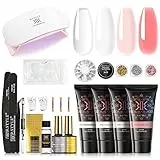 RSTYLE Poly Nail Unghie Gel Kit, 4*30g Kit Gel Ricostruzione Unghie con Lampada UV LED Builder Nail Gel Acrigel per Unghie Kit Ricostruzione Unghie Gel Completo Set Unghie Gel Ricostruzione Nude Rosa