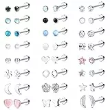 MILACOLATO 24 Pairs Orecchini Set per Donna in Acciaio Inossidabile CZ Orecchini a Lobo Multiplo Geometrico Stella Cuore Luna Piercing Set Cubic Zirconia Orecchini per Donna Ragazze Tono Argento