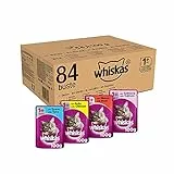 Whiskas Cibo per Gatti adulti, con Pollo, Salmone, Manzo e Tonno in Gelatina, 84 Bustine, 84 x 100 g