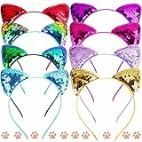 Mikqky 8 Pezzi Orecchie Di Gatto Fascia, Paillettes Hairband, Cerchietto Orecchie Gatto, Cerchi per Capelli con Orecchie di Gatto Colorate, per Decorazione di Festa e Quotidiana