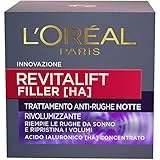 L'Oréal Paris Crema Viso Notte Revitalift Filler, Azione Antirughe Rivolumizzante con Acido Ialuronico Concentrato, 50 ml