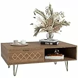 HOMCOM Tavolino da Caffè con 2 Ripiani Aperti e 2 Cassetti in Truciolato e Metallo, 95x62x36.5 cm, Color Legno e Oro