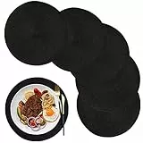Tovagliette Americane Plastica Lavabili, Tovagliette Rotonde, Tovagliette Colazione, Set da 6, Tovagliette Plastica Lavabili per Matrimoni Eventi Festa(32cm,nero)