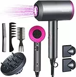 Flintronic Asciugacapelli 2000W Potente, Phon per Capelli con Motore AC, Professionale Ioni Asciugacapelli con 3 Velocità e Pulsante di Caldo Freddo Indipendente - 3 Diffusore e 3 Pettini Incluso