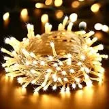 BrizLabs 100 LED Catena Luminosa Interno, 15M Luci Natalizie Bianco Caldo 8 Modalità Impermeabile Luci Stringa Esterno Cavo Trasparente per Giardino, Albero di Natale, Matrimonio, Festa