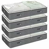 4 Pezzi 75L Contenitori Sottoletto Pieghevole, Scatole per Coperte, Grande Capacità con Maniglia e Cerniera, per Vestiti, Lenzuola, Trapunte, Grigio, 100x50x15cm