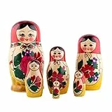 Heka Naturali Semyonov Bambole Nidificanti Rosso | Set di 6 (13 cm) Matrioska Bambole Nidificanti Naturali Di Legno – Home Decor Tradizionale, Giocattoli Impilabili In Legno, Vintage Fatto a mano