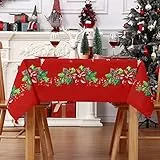 LinTimes Tovaglia natalizia lavabile, decorazione natalizia, runner con ghirlanda di Natale, 132 x 132 cm