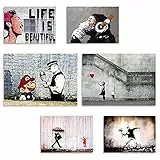 BANKSY - Set di Poster da Parete - Stampa su cartoncino patinato - Senza Cornice - Decorazione da muro - Poster Abbinati - 2 pz. A3 (cm 42x29,7) + 4 pz. A4 (cm 29,7x21)…