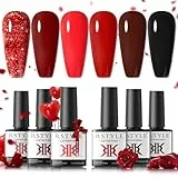 RSTYLE Smalto Semipermanente, 6 Colori Smalti Semipermanenti per Unghie Rosso Glitter Semipermanente Unghie UV LED Gel Unghie Smalto per Unghie Regali di Natale e Capodanno Regalo Kit Manicure 6ml