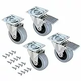 Emuca - Set di 4 Rotelle Pivotanti Grigie per Mobile con Piastra di Assemblaggio e Cuscinetto a Sfere, Ø50mm, Portata 35 kg per Ruota, Acciaio Cincato
