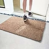 HOUSE DAY Zerbino Magico Assorbe Fango Zerbino Nessun Odore Durevole Antiscivolo Gomma Indietro Tappeto per Porta d'ingresso a Basso Profilo Tappeto per Scarpe in Cotone Grande Tappetino (Beige)