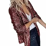 LOIJMK Blazer, giacca da donna senza foderata, con paillettes, in filo a rete, da lavoro, da donna, stile Funky Sequin, brillante, per l'autunno, elegante, aperto, parka outerwear, Colore: rosso, S
