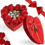 Idea Regalo Natale - Cofanetto a Cuore Rosso con Rose Artificiali Rosse + 120gr Baci Perugina Classico - Per un Pensiero d'Amore Fidanzata Matrimonio Mamma - Confezione Regalo (ROSE ROSSE + BACI)