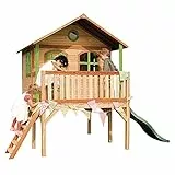 AXI Sophie Casa Bambini con pavimento e scivolo verde | Casetta da gioco per giardino / esterno in marrone e verde in legno FSC | Parco giochi per bambini
