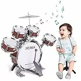 Batteria per Bambini, Set di Batteria Jazz per Bambini Giocattoli 5 Tamburi Strumento a Percussione con Sgabello Tamburo Compleanno Educazione Precoce Regalo di Natale per 2 3 4 5 Anni Ragazze Ragazzo