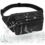 HNOOM Marsupio Uomo Donna Impermeabile Marsupio Sportivo con 5 Tasche, Marsupio Lavoro Grande, Marsupio Trekking con Cintura Regolabile e Fibbia per Corsa Ciclismo Escursione Campeggio (Nero-1)