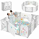 Dripex Recinto per Bambini Pieghevole, Box per bambini 150x150CM, Box Neonato con Pannello di Gioco e Cancello di Bloccaggio, Forma Regolabile, 14 Pannelli Grigio