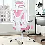 KERDOM Sedia da ufficio, ergonomica, con poggiatesta regolabile e supporto lombare, sedia girevole regolabile in altezza, con funzione altalena a 130°, portata 150 kg