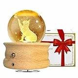 HABOWN Carillon con Sfera di Cristallo K9，Carillon in Legno Girevole a 360°,Proiezione di Loto a Luce Calda,Regalo di Compleanno,Regalo di Natale,Regalo di San Valentino