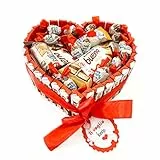 Onza. Scatola Kinder Bueno cioccolatini misto regalo. torta di cuore originale e compleanno kinder. Box Dolci assortiti, Kinder Happy Hippo, Shockobons, Kinder cioccolato. (Cuore Kinder Bueno)